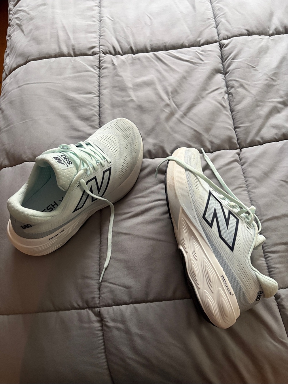 New Balance Light Mint and White Running Shoes with Navy Logo